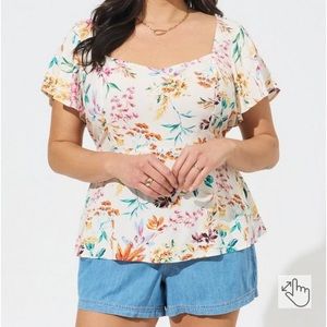 TORRID Peplum Challis Sweetheart Flutter Sleeve Top, Size 3 (22-24)